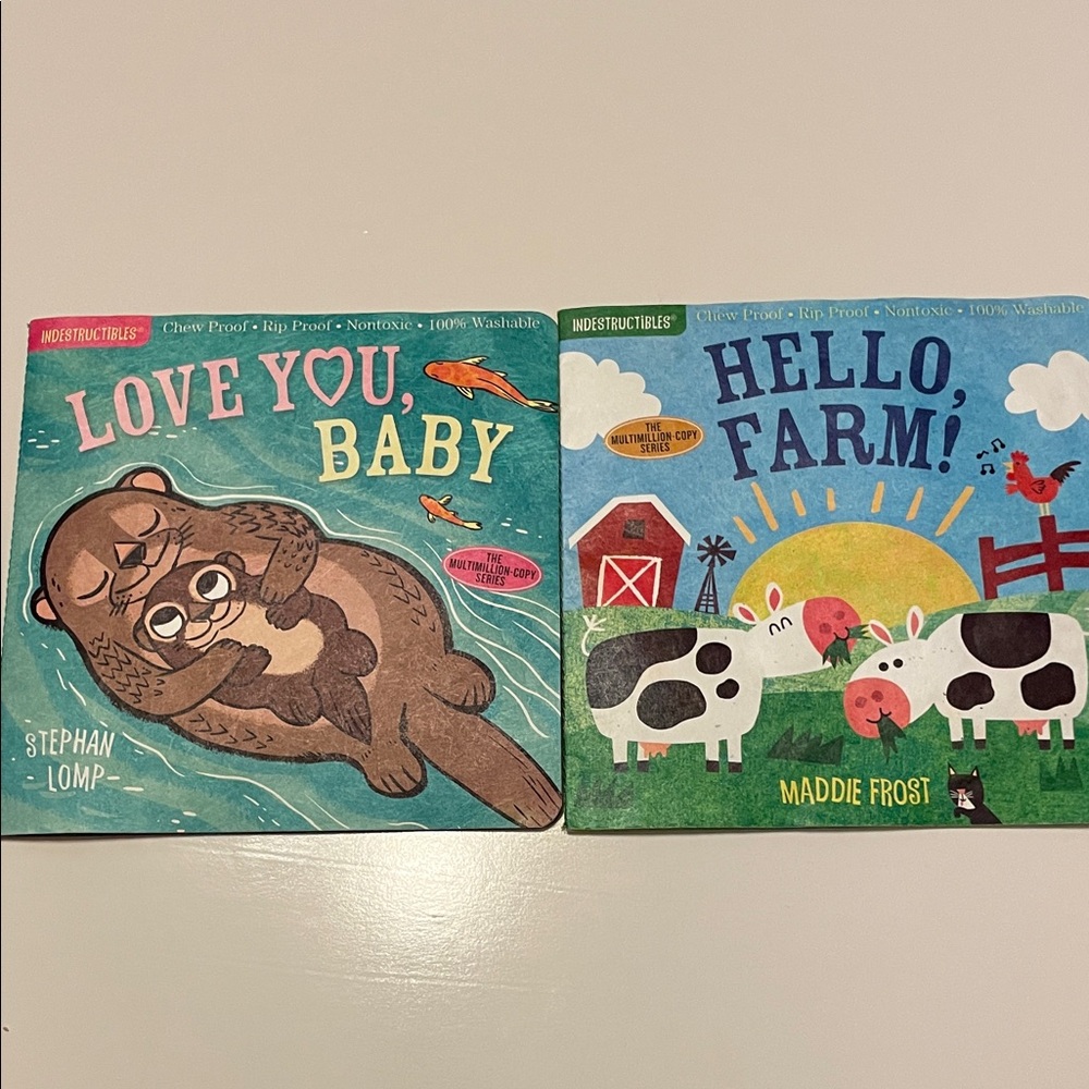 INDESTRUCTIBLES Baby Book Set Love You, Baby & Hello, Farm! BUNDLE